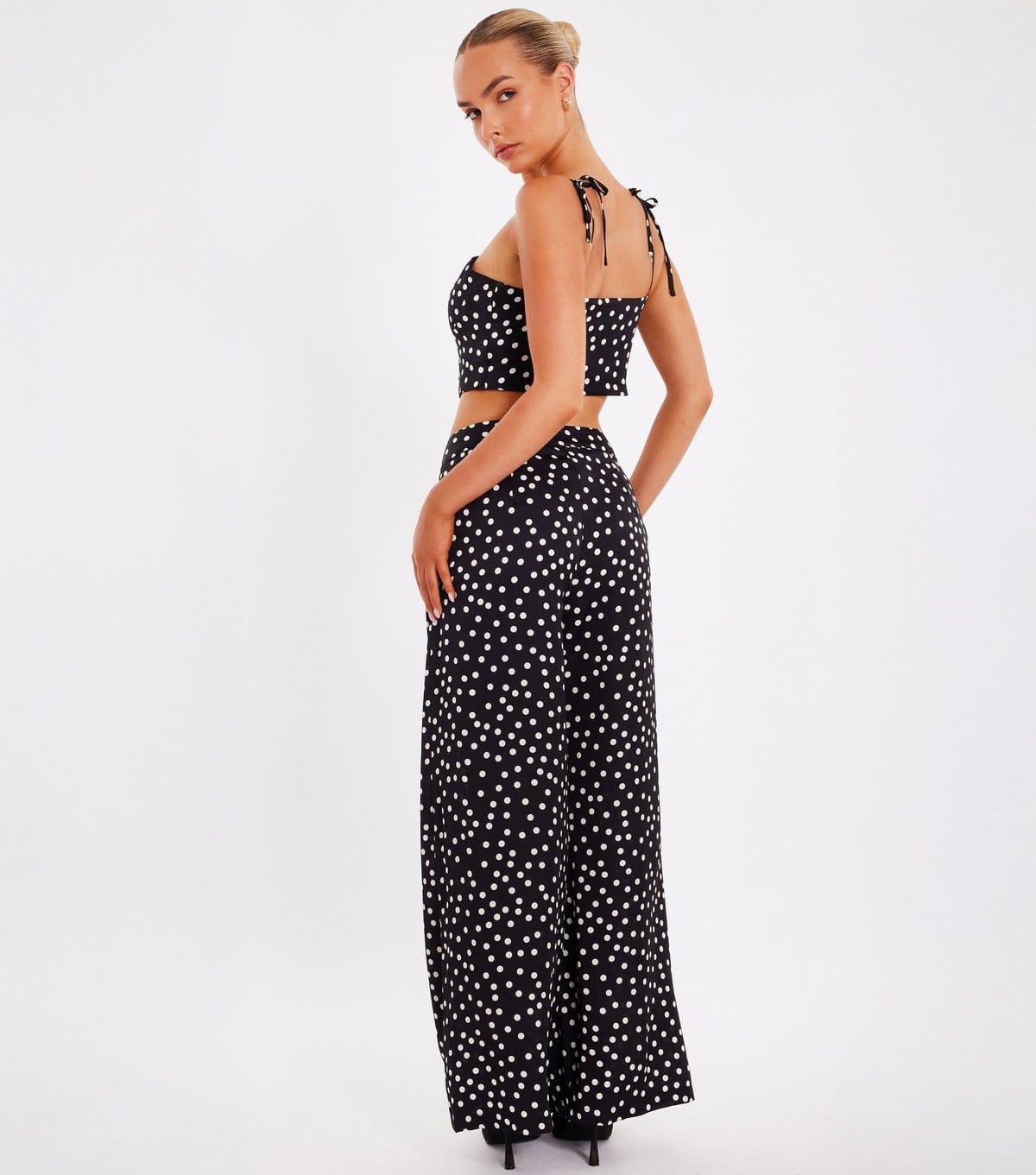 Quiz Women's Black Polka Dot Wide Leg Trouser Quiz New Look - 4