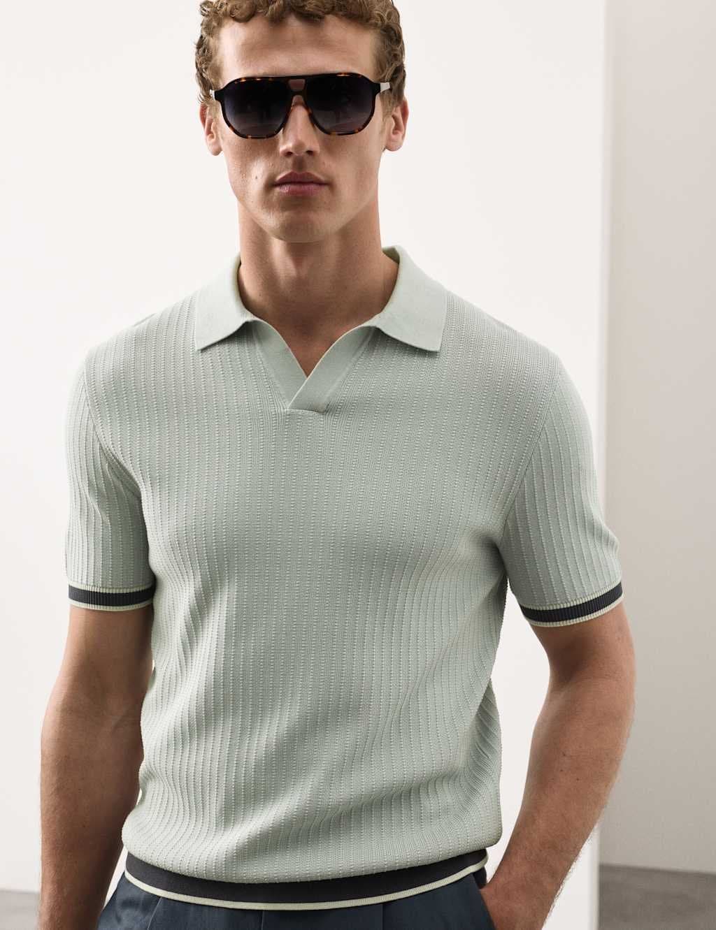 Marks & Spencer M&S Pure Cotton Knitted Polo Shirt Silver Grey