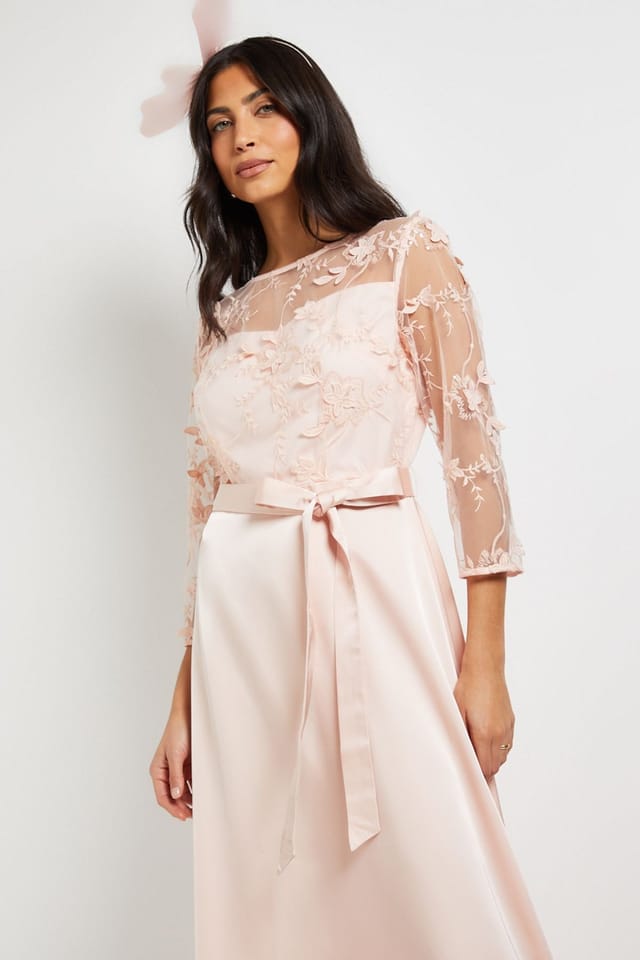 Wallis Wallis Women's Occasion Satin & Mesh Overlay Maxi Dress in Blush - 2