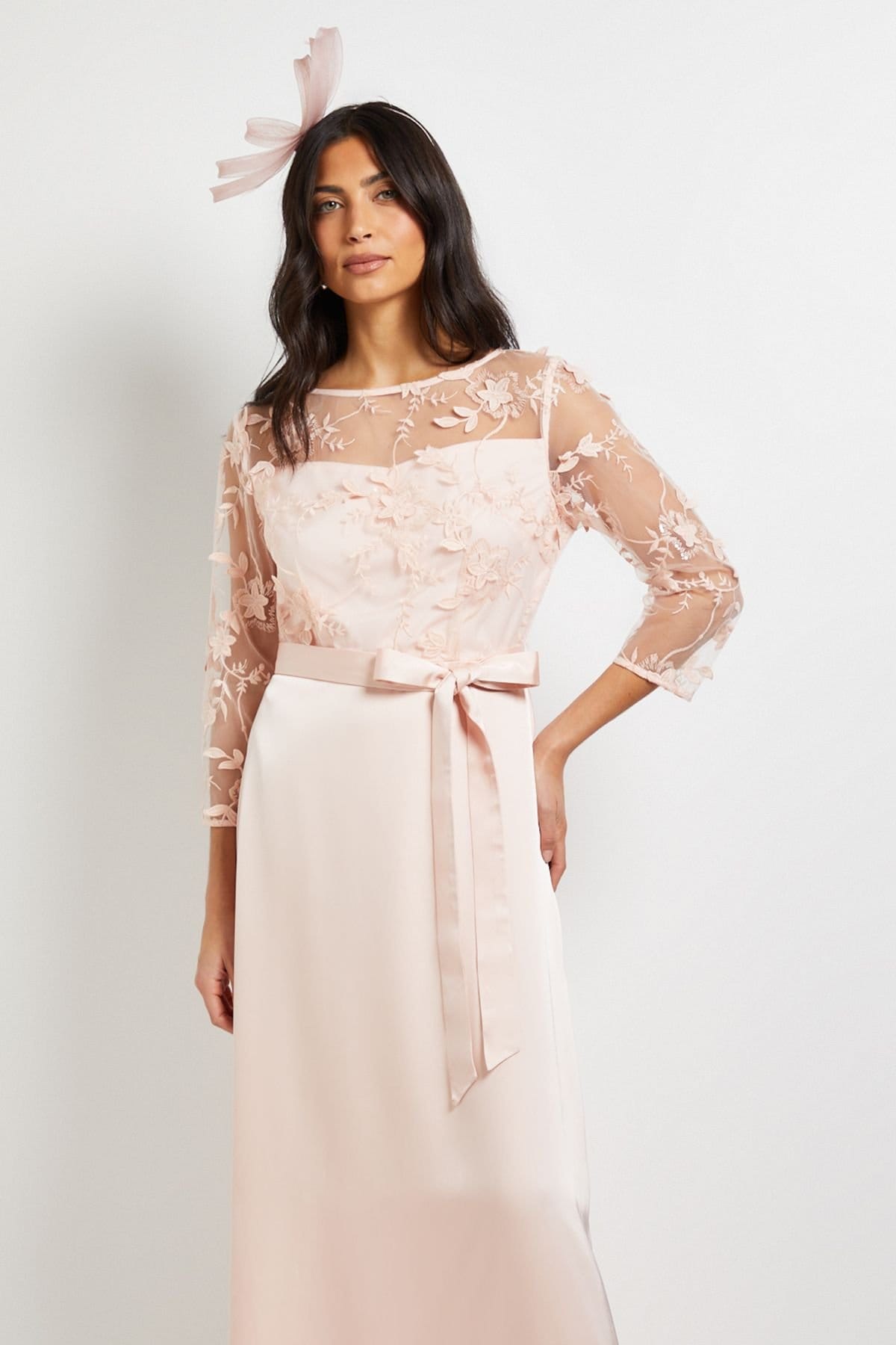 Wallis Wallis Women's Occasion Satin & Mesh Overlay Maxi Dress in Blush - 4