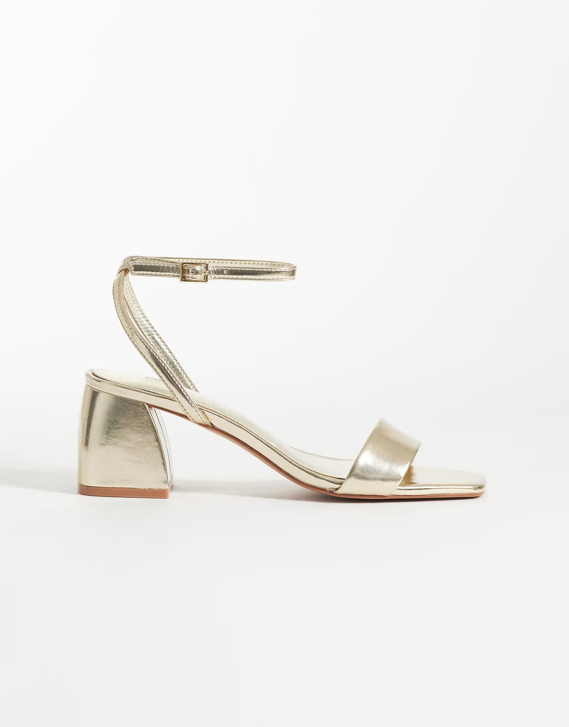 ASOS Mango Teen square toe heeled sandal in gold