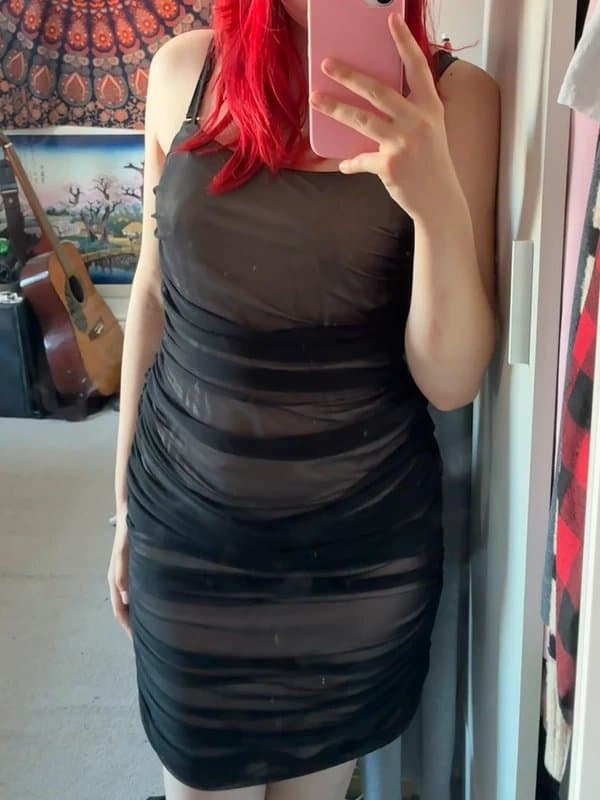 Boux Avenue Boux Avenue Black Sheer Mesh Ruched Mini Dress UK 14 Y2K