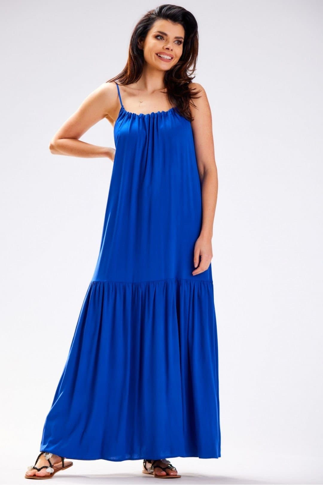 Love Lace Love Lace Women's Oversized Back Neckline Ruffle Summer Dress in Blue