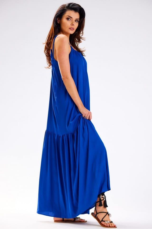 Love Lace Love Lace Women's Oversized Back Neckline Ruffle Summer Dress in Blue - 2