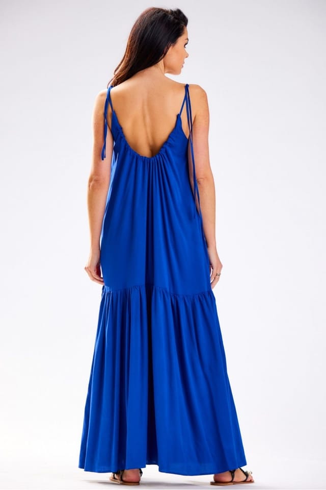 Love Lace Love Lace Women's Oversized Back Neckline Ruffle Summer Dress in Blue - 3