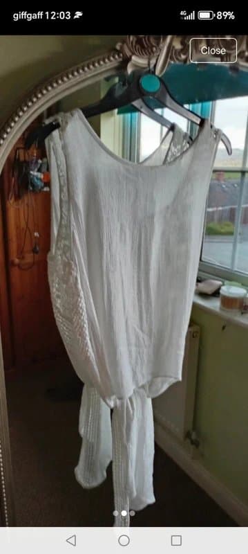 Vintage Dressing White crochet detail medium lightweight  cotton blouse tie front summer