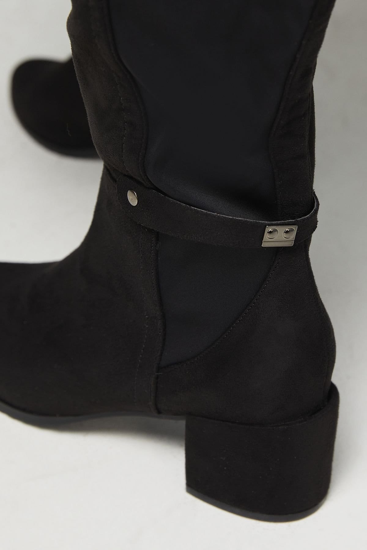 Wallis Wallis Women's Extra Wide Fit Hallen Stretch Back Medium Block Heel Knee Boots in Natural Black - 4