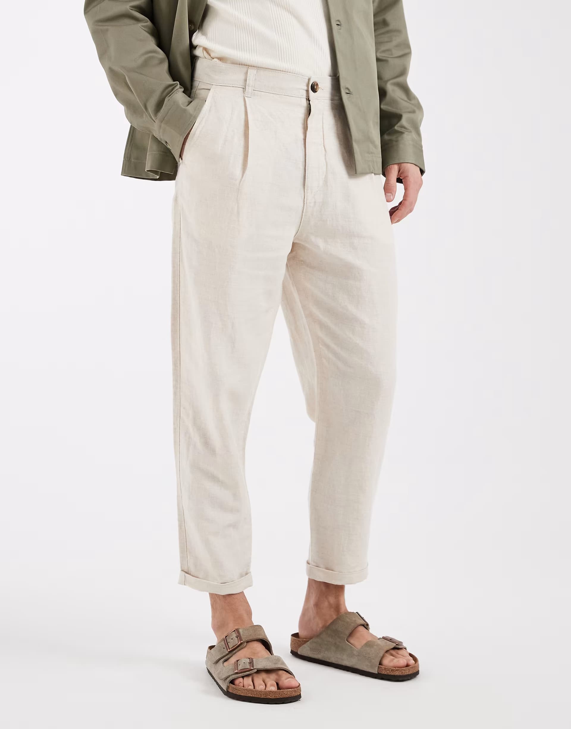 ASOS Selected linen blend tapered trousers in beige