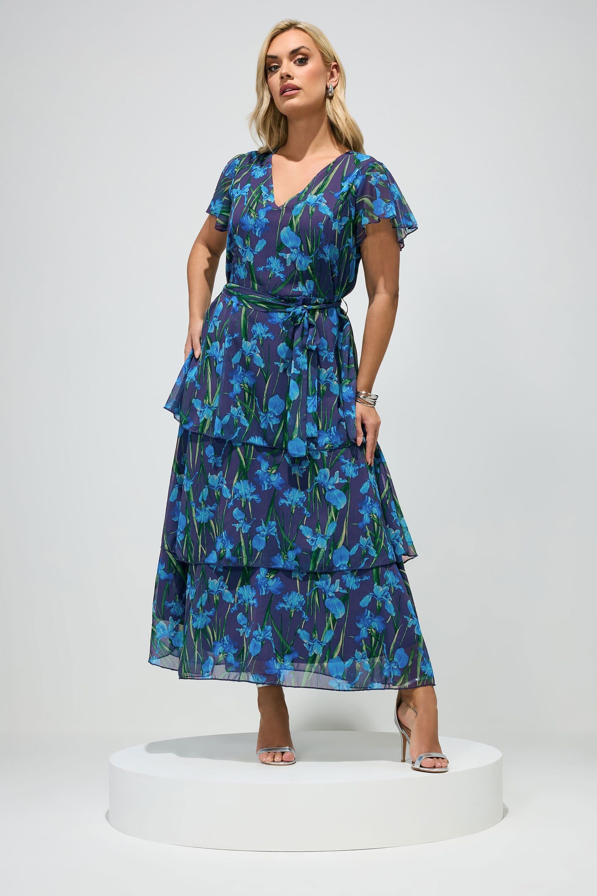 Yours Yours Women's Floral Tiered Maxi Dress in Mid Navy