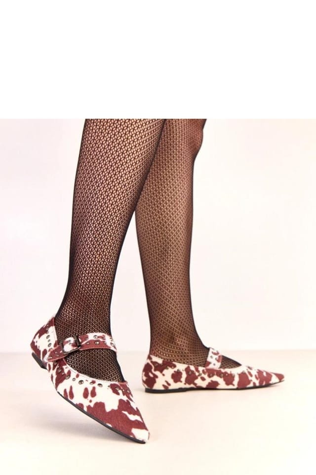 Love Lace Love Lace Women's Ballet Flats with Buckle Pointed Toe Stud Cow Print Suede in Brown - 3