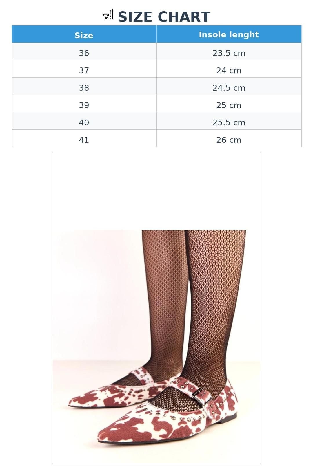 Love Lace Love Lace Women's Ballet Flats with Buckle Pointed Toe Stud Cow Print Suede in Brown - 4