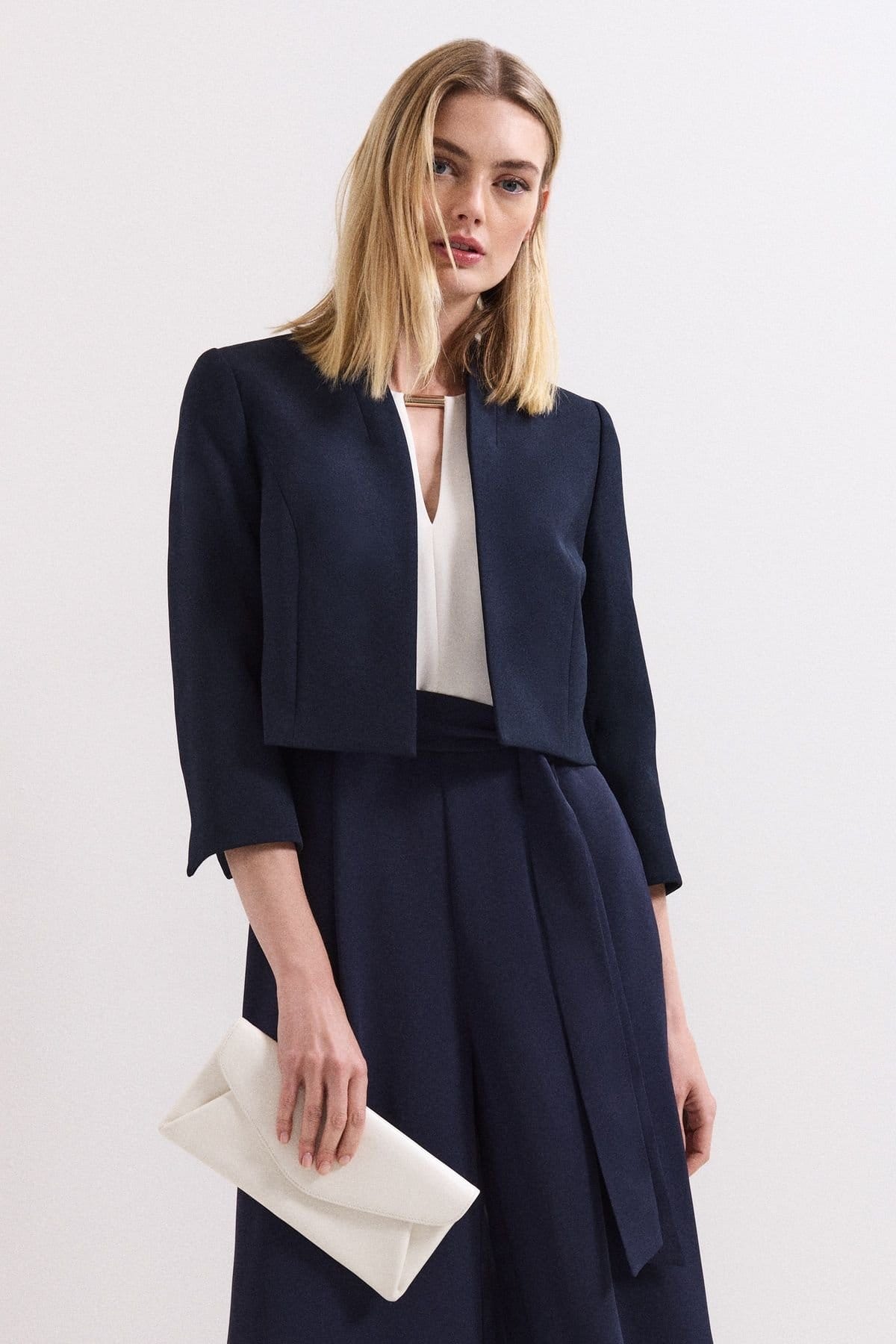 Phase Eight Dark Navy Cropped 3/4 Sleeve Jacket