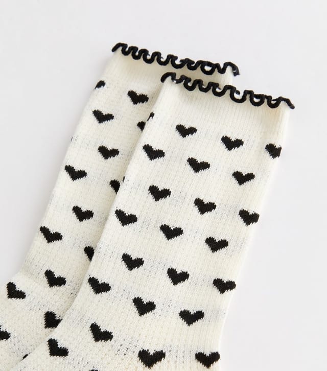 New Look Cream Frill Trim Heart Socks New Look - 2
