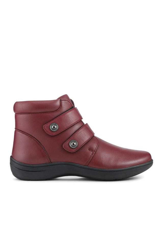 Pavers Pavers Women's Wide Fit Leather Touch Fasten Boots in Burgundy - 2