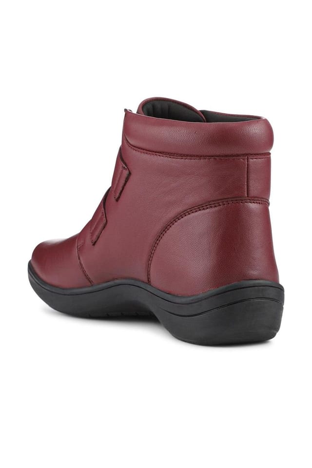 Pavers Pavers Women's Wide Fit Leather Touch Fasten Boots in Burgundy - 3