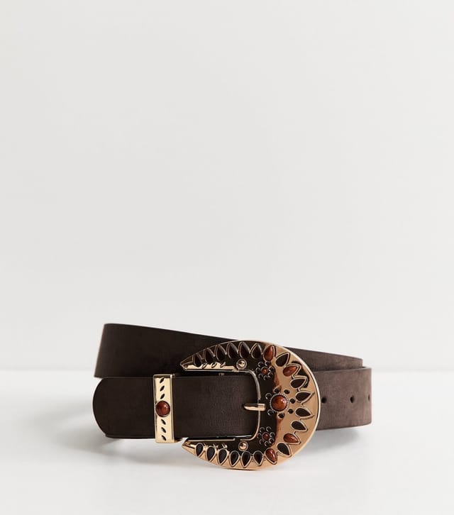 New Look Brown Faux Suede Tribal Buckle Belt New Look - 2