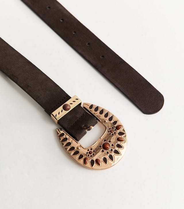 New Look Brown Faux Suede Tribal Buckle Belt New Look - 3