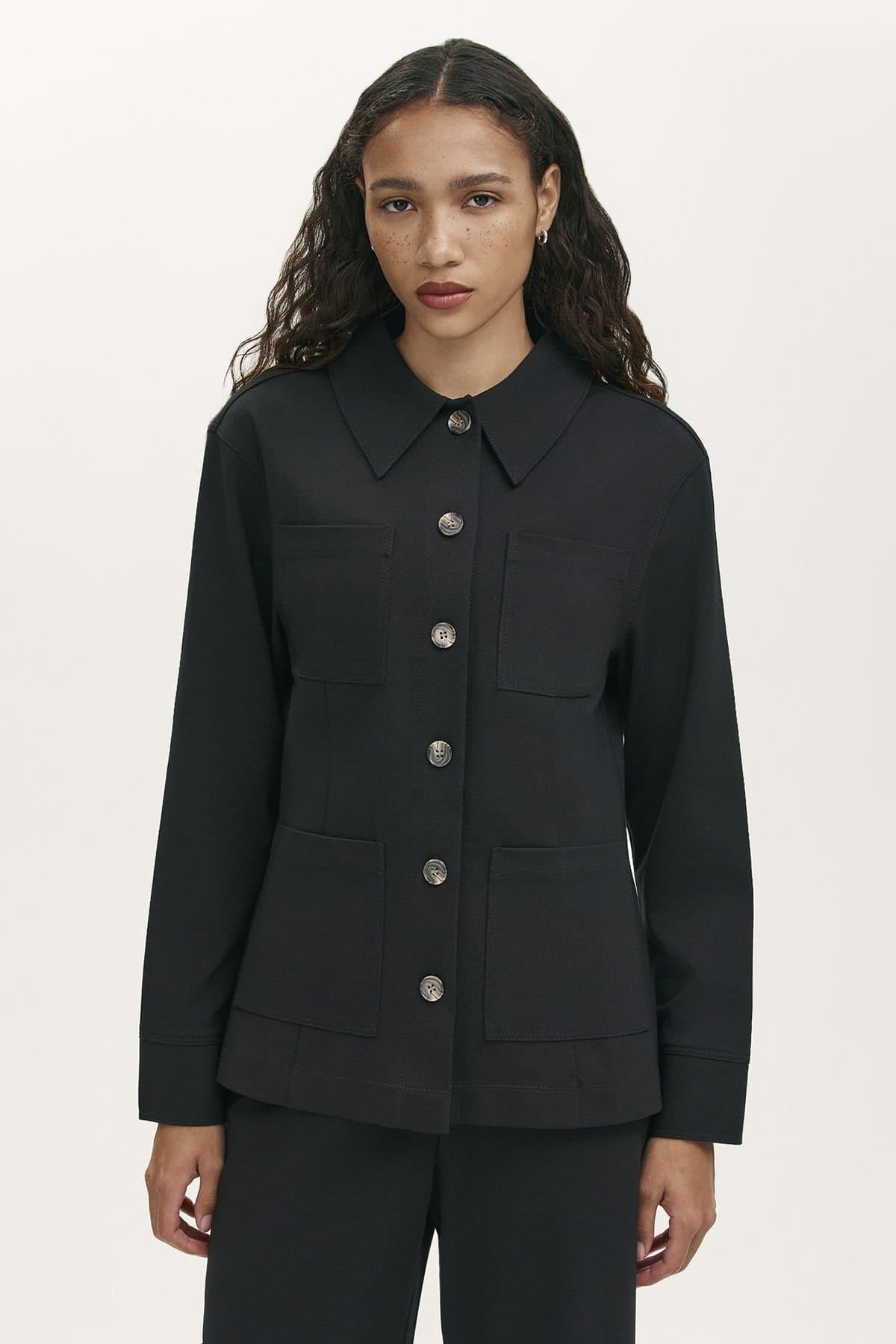 Finery London Finery London Women's Agness Ponte Jersey Collared Jacket in True Black