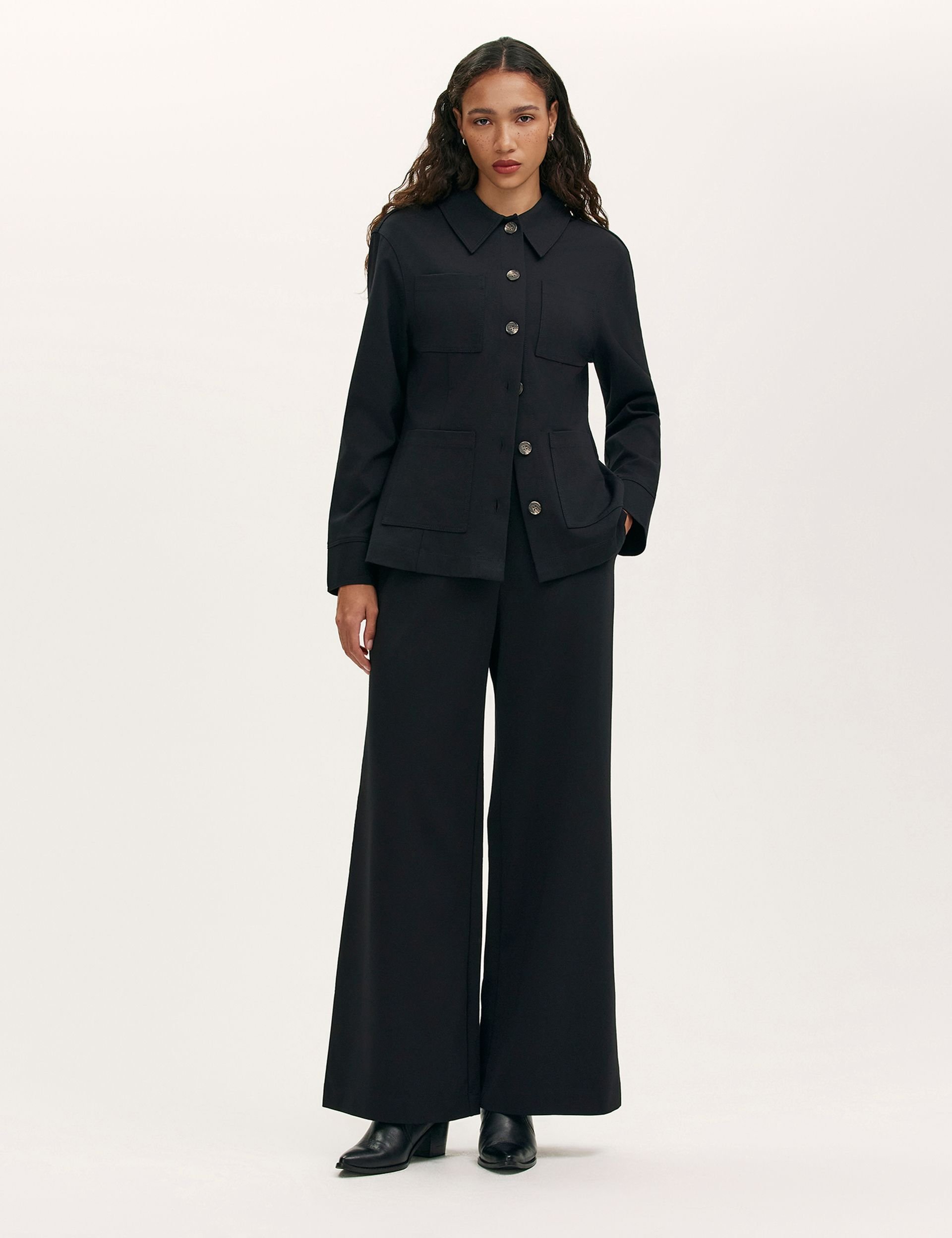 Finery London Finery London Women's Agness Ponte Jersey Collared Jacket in True Black - 2