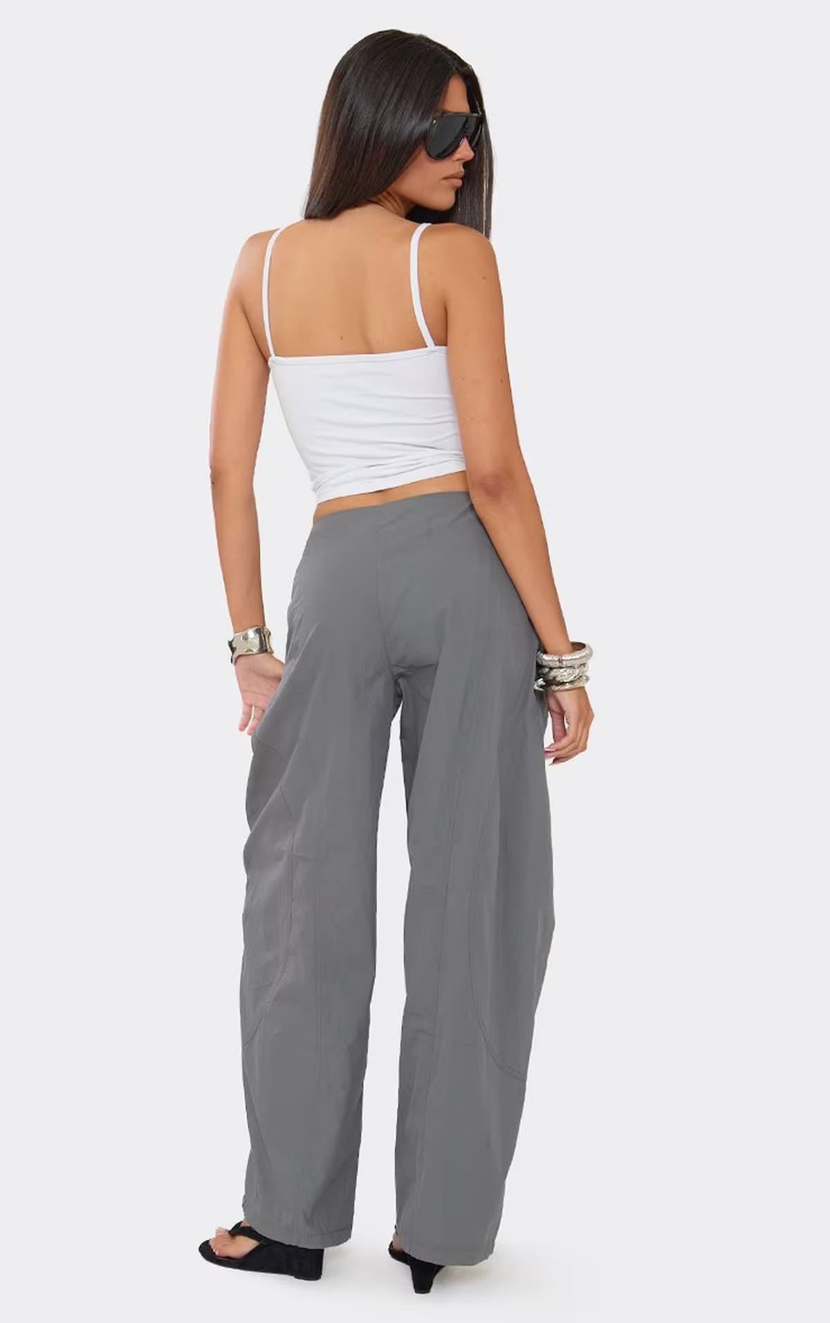 EGO Low Rise Ballon Cargo Trousers In Grey., Women's Size UK 6