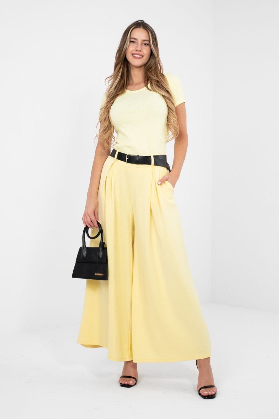 Love Lace Love Lace Women's Elegant Palazzo Tracksuit Sweat Trousers in Yellow