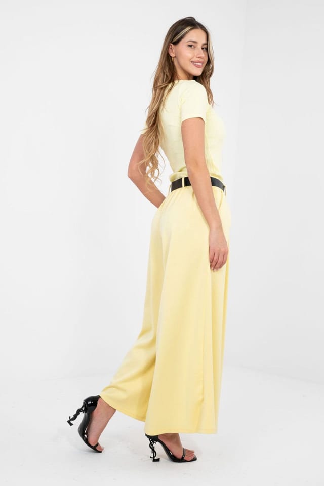 Love Lace Love Lace Women's Elegant Palazzo Tracksuit Sweat Trousers in Yellow - 2
