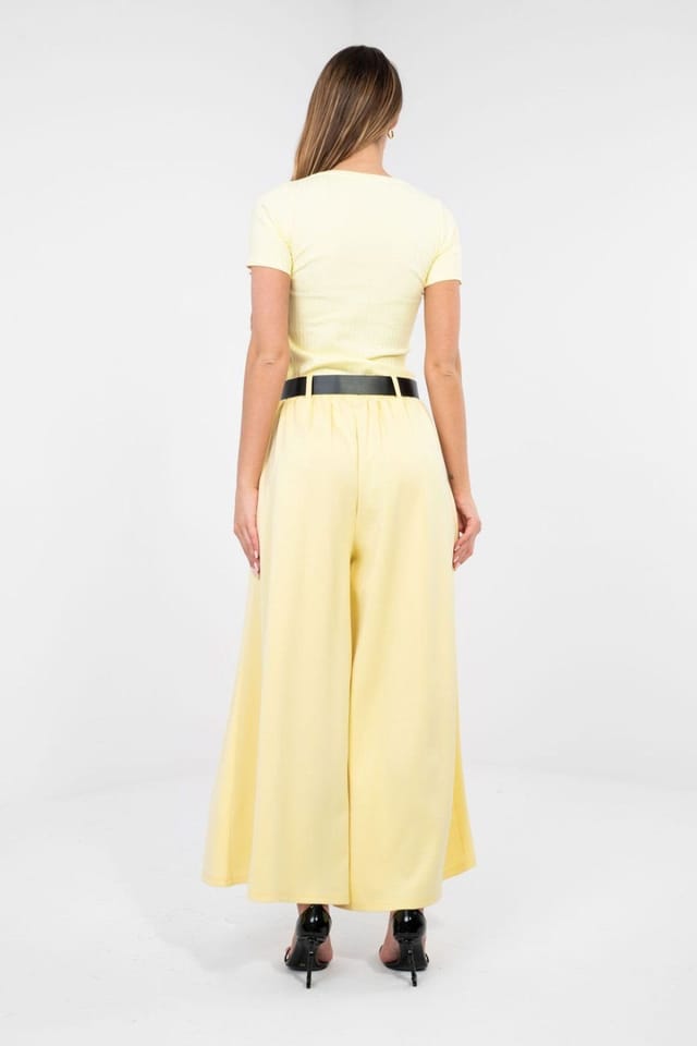 Love Lace Love Lace Women's Elegant Palazzo Tracksuit Sweat Trousers in Yellow - 3
