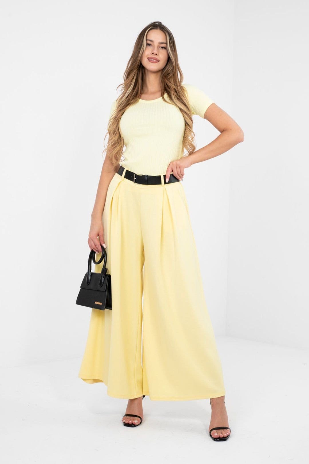 Love Lace Love Lace Women's Elegant Palazzo Tracksuit Sweat Trousers in Yellow - 4