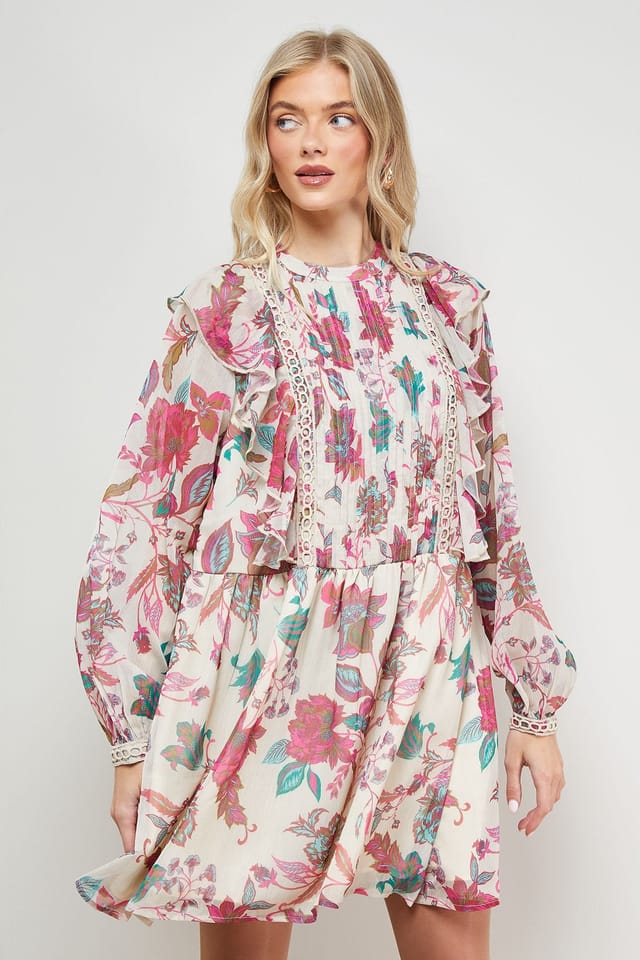 Oasis Oasis Women's Printed Frill Detail Chiffon Mini Dress in Floral - 2