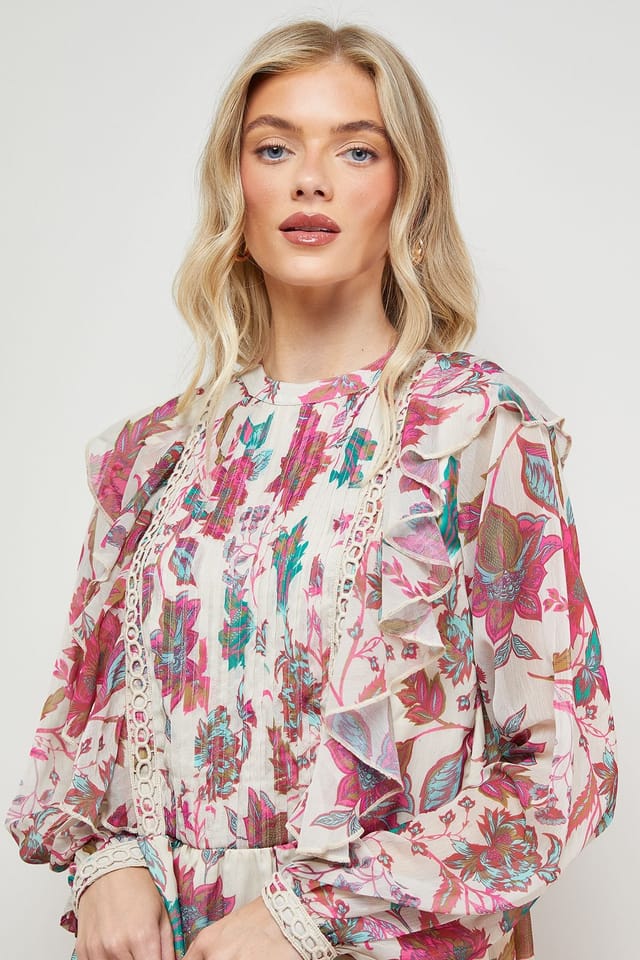 Oasis Oasis Women's Printed Frill Detail Chiffon Mini Dress in Floral - 3