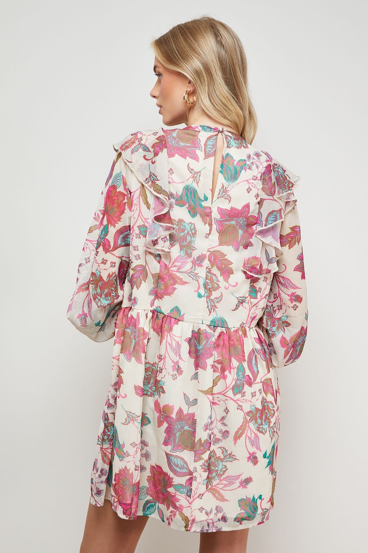 Oasis Oasis Women's Printed Frill Detail Chiffon Mini Dress in Floral - 4