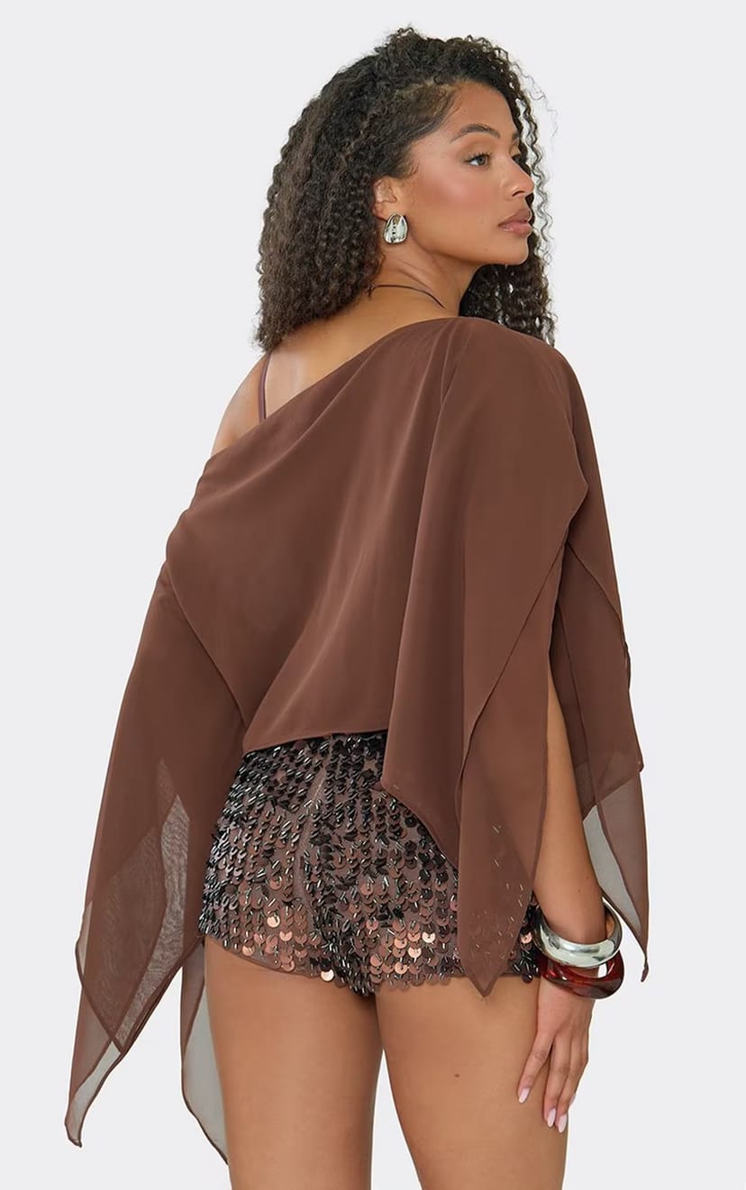 EGO Mid Rise Hot Pant Shorts In Chocolate Brown Sequin, Women's Size UK 6 - 1