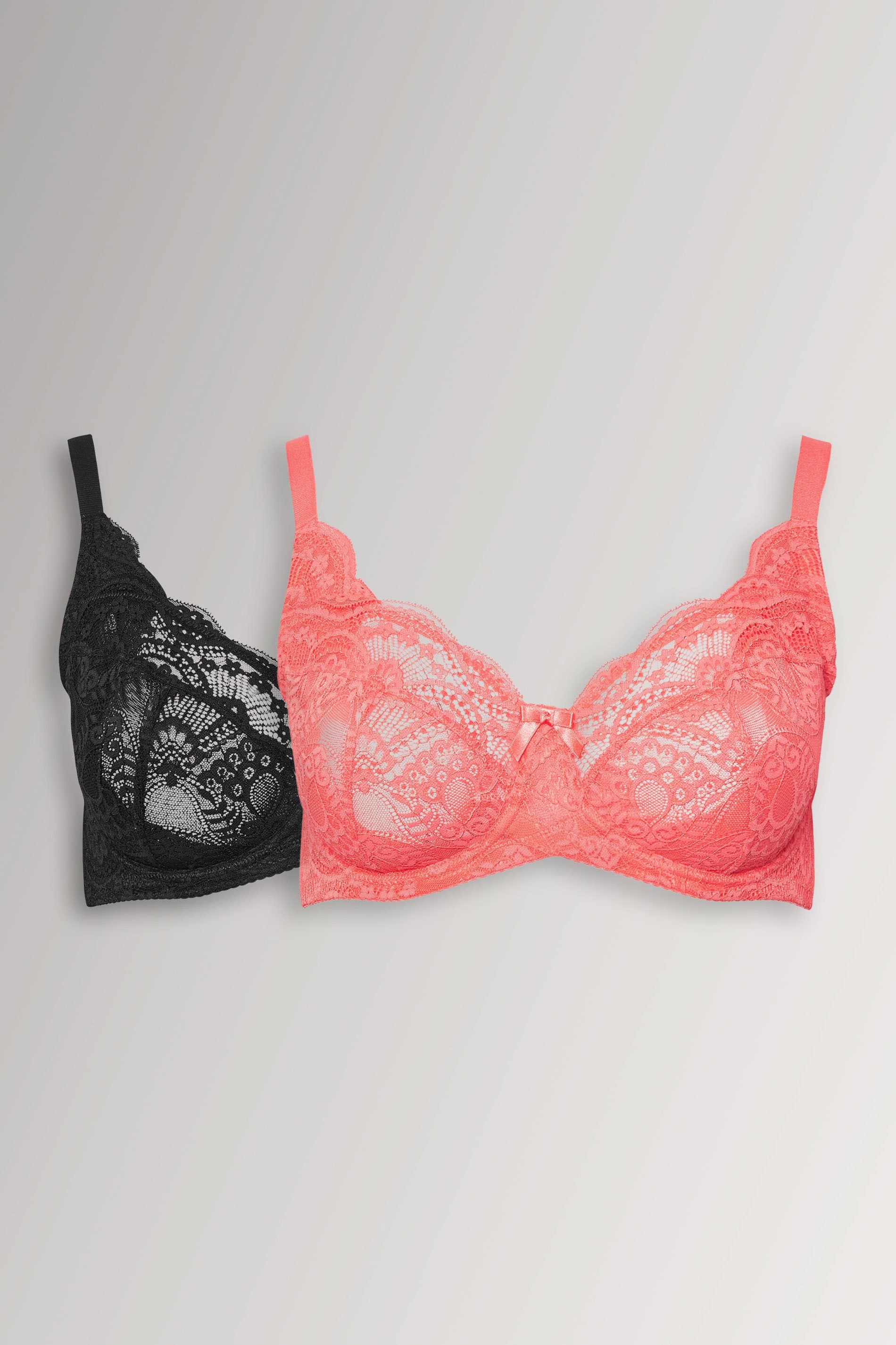 Yours 2 Pack Plus Size Black & Pink Lace Underwired Bras