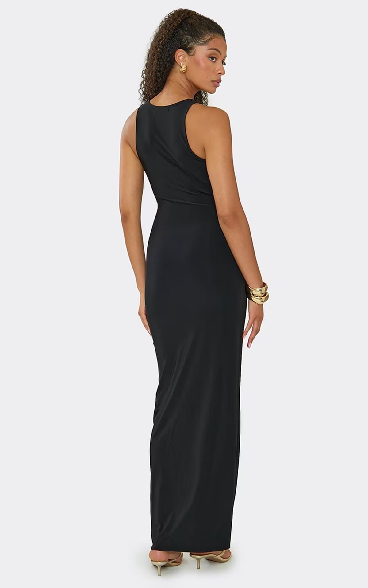 EGO Scoop Neck Trim Detail Maxi Dress In Black., Women's Size UK 6