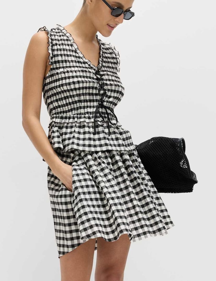 Marks & Spencer M&S Cotton Blend Gingham Mini Circle Skirt Black Mix - 1