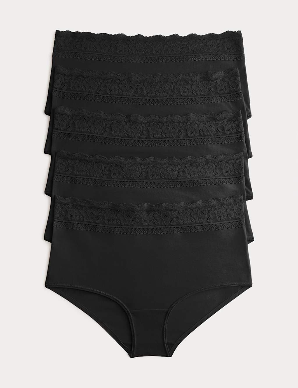 Marks & Spencer M&S 5pk Cotton Lycra® & Lace High Rise Short Black