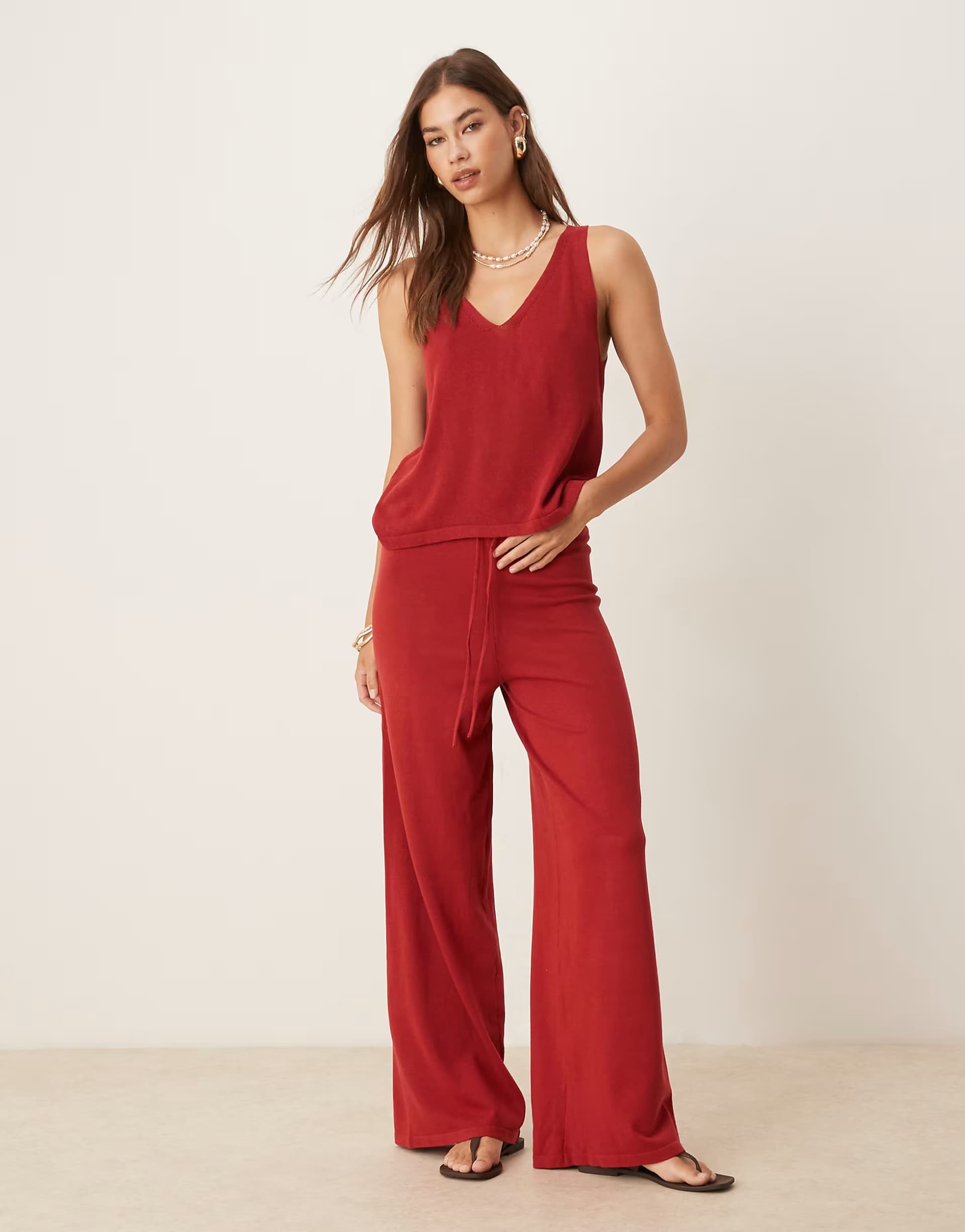 ASOS Mango knitted co-ord drawstring trouser in red
