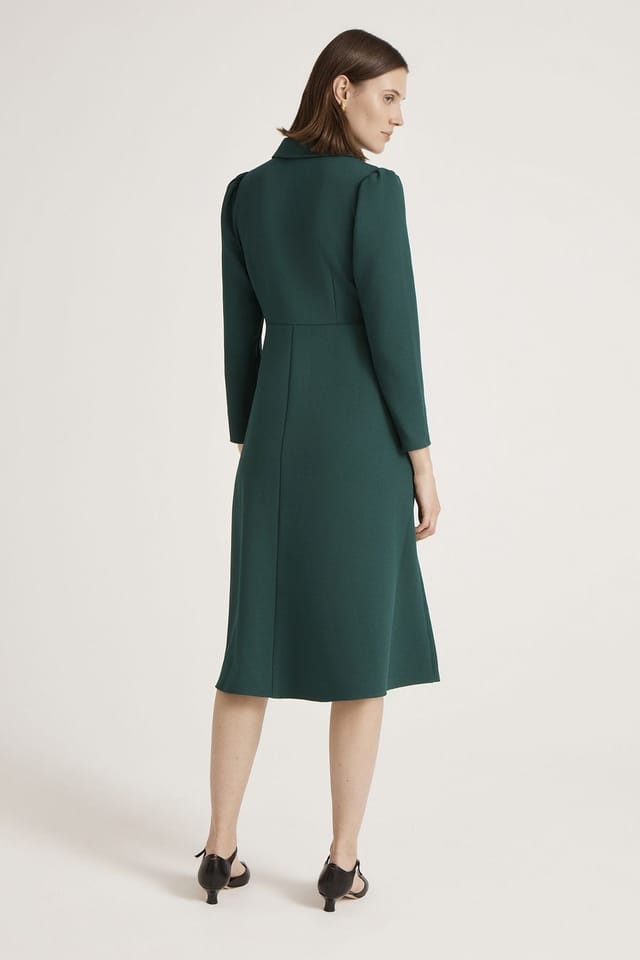 Finery London Finery London Women's Petite Lucia Crepe Collared Midi Dress in Bottle Green - 3
