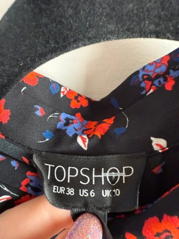 Topshop Black Floral Print Midi Shirt Dress