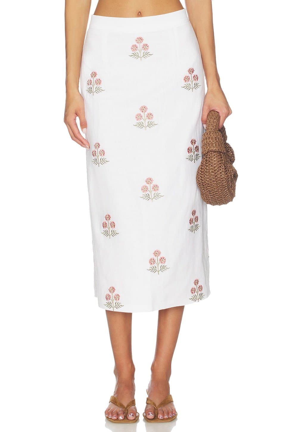 revolve Revolve Floral Embroidered Midi Skirt in Off White & Pink
