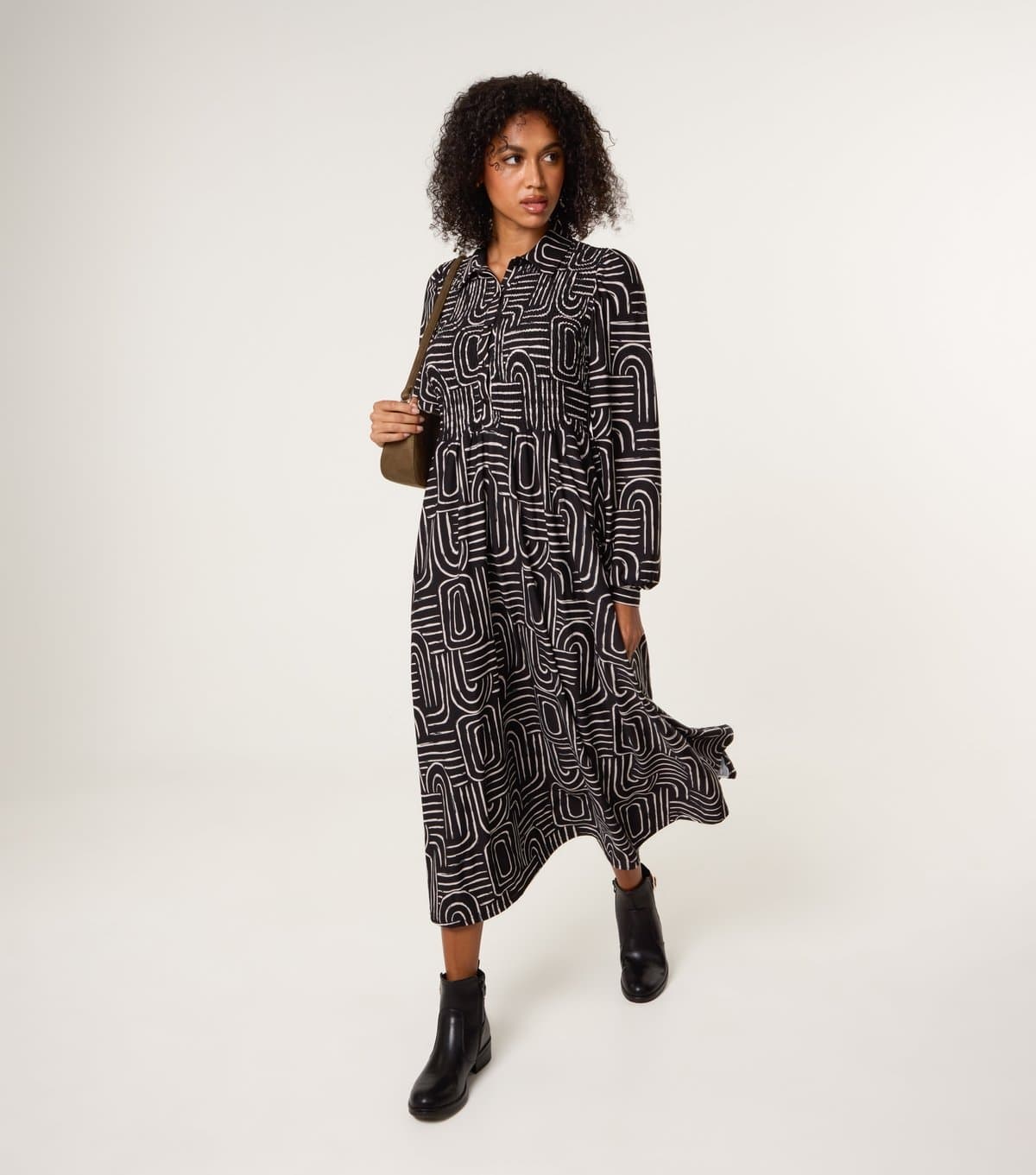 Blue Vanilla Women's Black Geometric Print Shirt Dress Blue Vanilla New Look