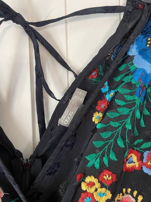 ASOS Unique silk black a-line dress with flowers