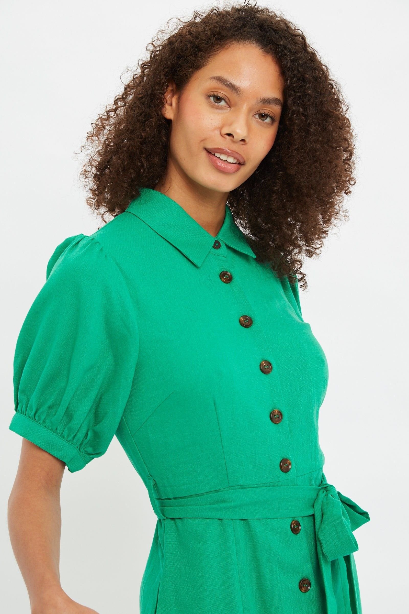 Louche Louche Women's Mollie Button Through Midi Short Sleeve Shirt Dress In Green - 3