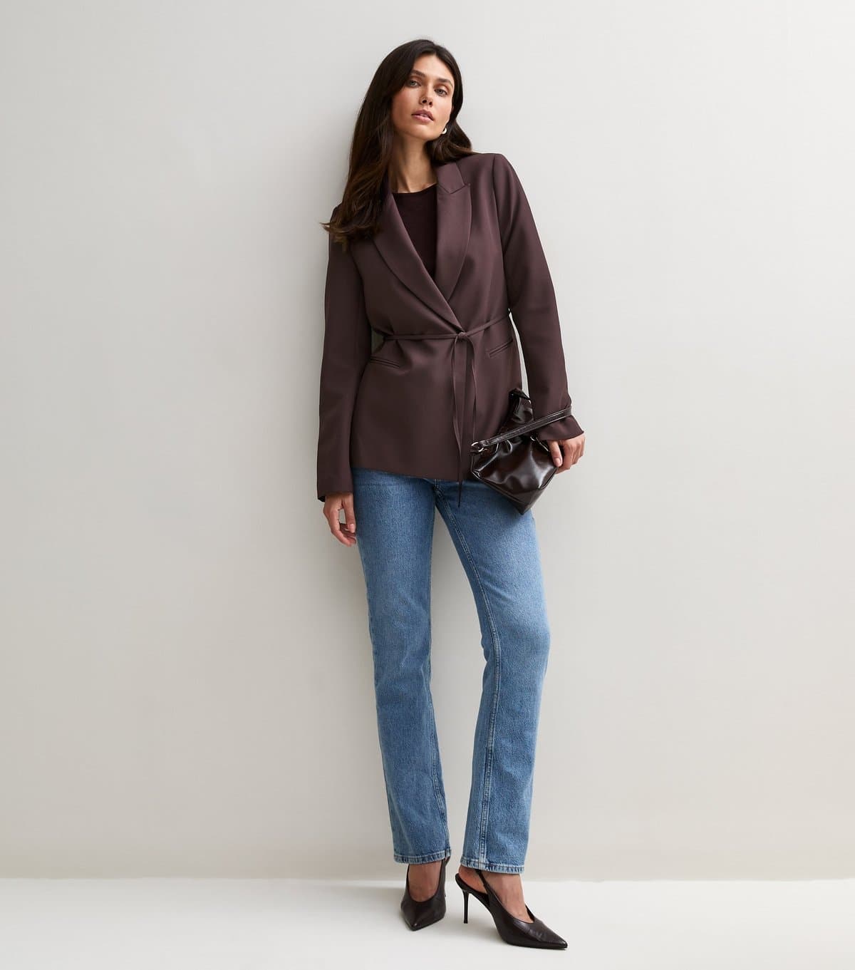 New Look Women's Dark Brown Tie Belt Wrap Blazer New Look