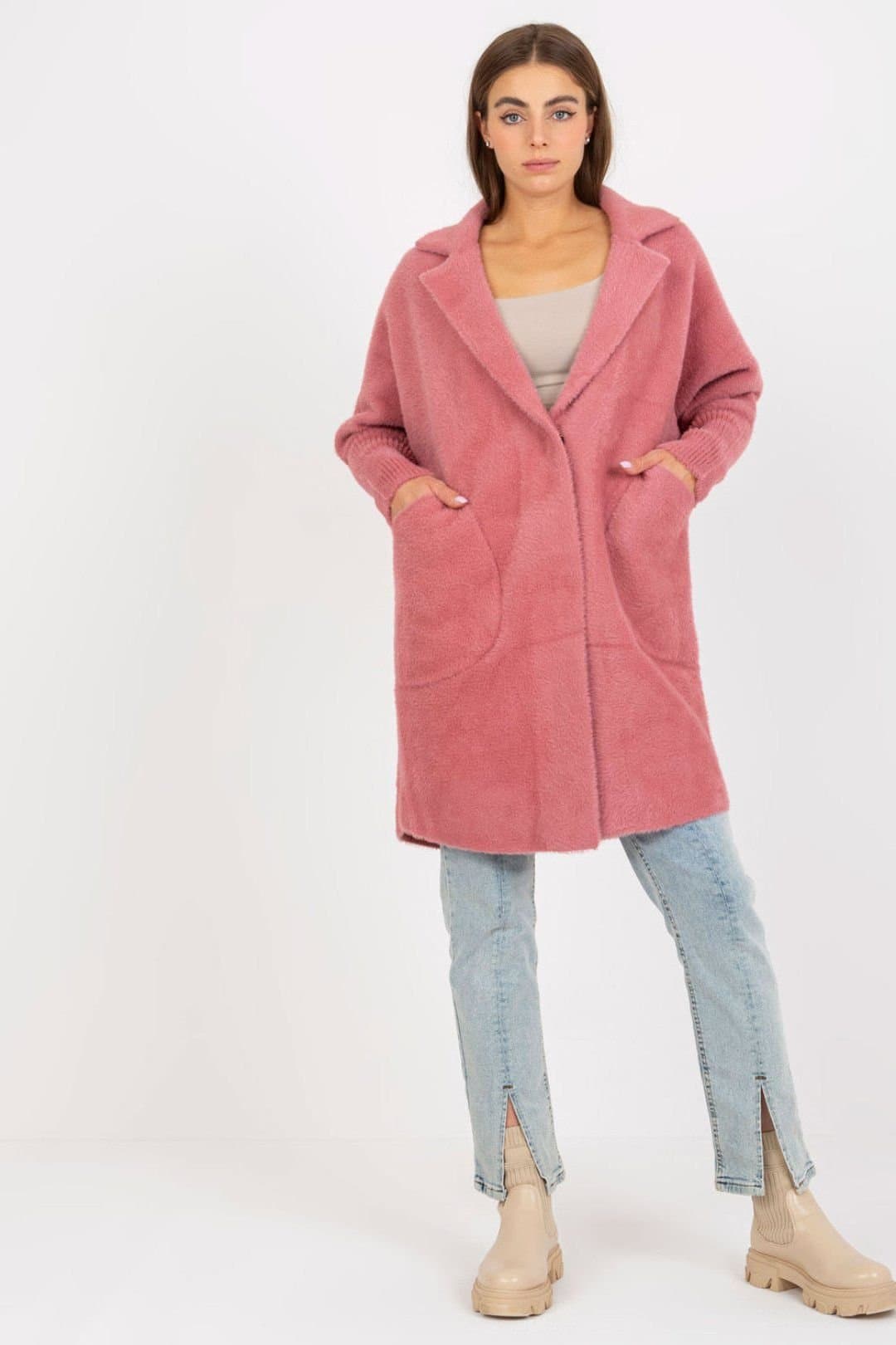 Love Lace Love Lace Pink Unlined Long Sleeve Coat With Press Studs Pockets
