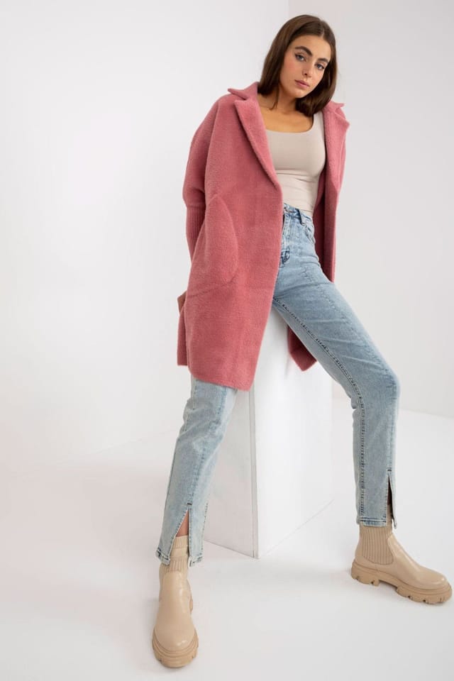 Love Lace Love Lace Women's Unlined Long Sleeve Coat with Press Studs Pockets in Pink - 2