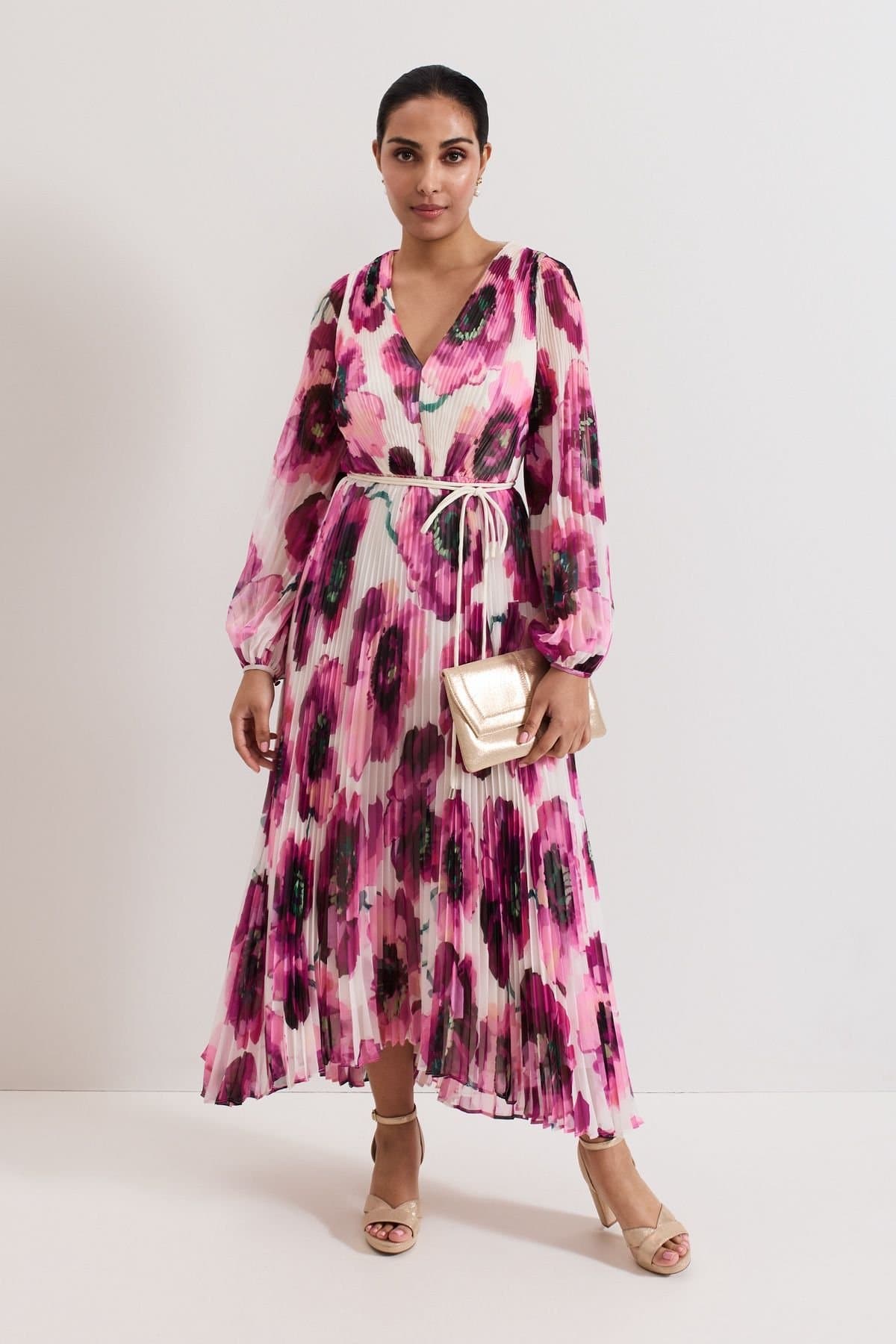 Phase Eight Phase Eight Women's Petite Natalia Pleated Tie-Waist Dress in Fuchsia