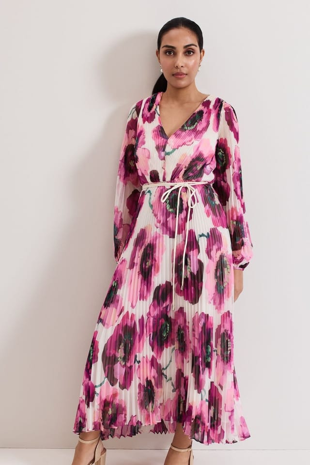 Phase Eight Phase Eight Women's Petite Natalia Pleated Tie-Waist Dress in Fuchsia - 3