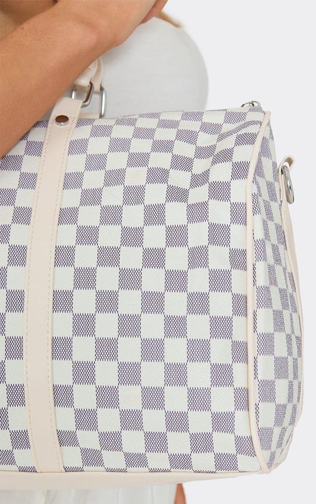 EGO Maxie Printed Detail Oversized Travel Bag In Cream Faux Leather, Women's Size UK 0 - 2