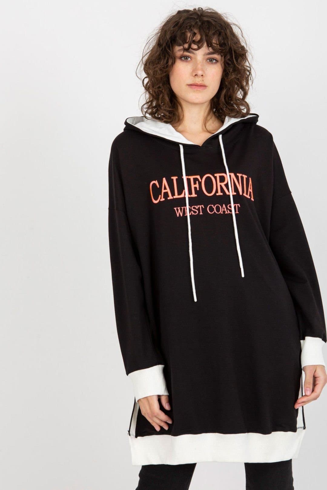 Love Lace Love Lace Women's Long Hooded Logo Patch Casual Sweatshirt in Black
